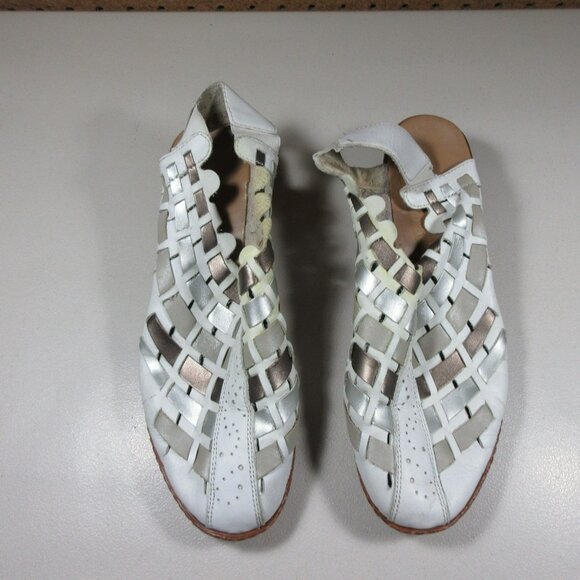 Reiker Shoes - Reiker womens white gray silver Juliane wedge leather sandals 7.5 M 38